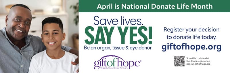 Gift Of Hope - National Donate Life Month Say Yes Campaign - Table Tent